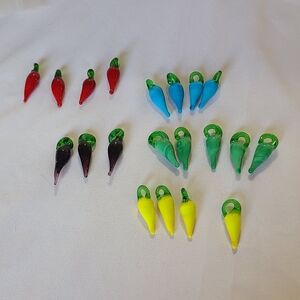 20 Blown Glass Pepper Charms Mixed Hot Peppers Blue Yellow Purple Red Green Lot